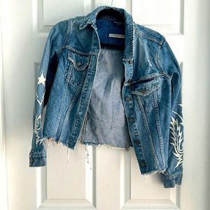 All Saints Distressed Embroidered Denim Jacket Small